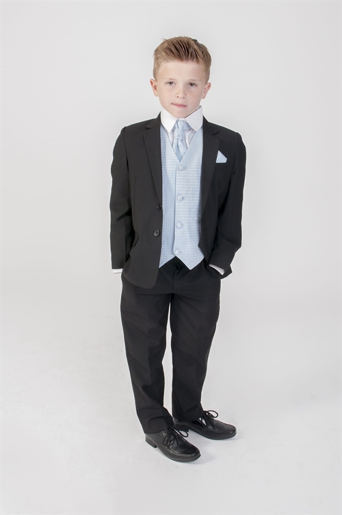 Børne jakkesæt: Anton; sort/lyseblå - jakkesæt i 5 dele 